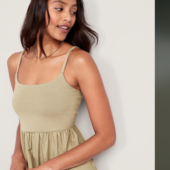 NWT OLD NAVY Fit & Flare Combination Midi Cami Dress Color: Birch Leaf - Picture 2 of 9